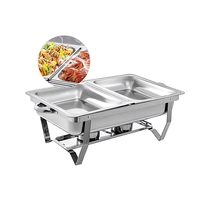 Set Pemanas Makanan Listrik Zhonghui 9L dari Stainless Steel, Wadah Penyajian Prasmanan, Penghangat, Nampan Sajian 1000W