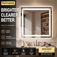 Miroir de salle de bain pour appartement, à capteur tactile, à intensité variable, éclairé par l'avant, carré, en verre trempé, anti-explosion, miroir intelligent à LED avec éclairage