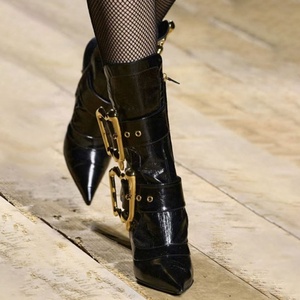 Strange Custom Heels Gold Metal Buckles Women Knee High <b>Boots</b> Side Zipper Stage High Heels Shoes Dress Black Short Booties - Product Image 4