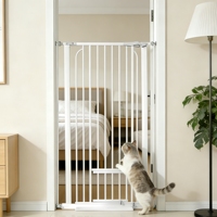 Barrière de sécurité pour animaux de compagnie extra haute en fer, sans perçage, à fermeture automatique, avec petite porte pour chat, fixation par pression pour escaliers et portes
