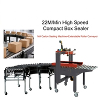 Scelleuse de cartons mini haute efficacité, machine de scellage automatique compacte avec convoyeur à rouleaux extensible pour la logistique MA
