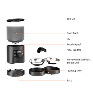 Distributeur automatique de nourriture pour animaux de compagnie 6L, bol en acier inoxydable, distributeur intelligent pour chiens et chats, alimentation lente, anti-blocage, rechargeable - Product Image 6