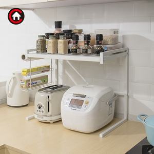 Rak dapur 2 tingkat dapat diperpanjang, rak dapur tugas berat dengan kait, dudukan <span class=keywords><strong>Microwave</strong></span>, pengatur dapur - Product Image 2