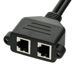 Dual Port <b>RJ45</b> Male To Female Network Extension <b>Cable</b> With Ear Screw Holes For Secure Connection Black 2 Ports - Product Image 3