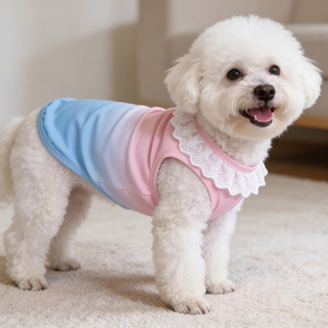 Camiseta sin mangas para perro con degradado <span class=keywords><strong>de</strong></span> color rosa y azul, con cuello <span class=keywords><strong>de</strong></span> encaje, linda y transpirable, para perros pequeños y gatos, ropa <span class=keywords><strong>de</strong></span> verano para mascotas - Product Image 1