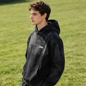 Sweat à capuche pour homme en coton 100% French Terry 450 GSM, effet délavé et vieilli avec trous, fermeture éclair, coupe ample, très demandé - Product Image 2