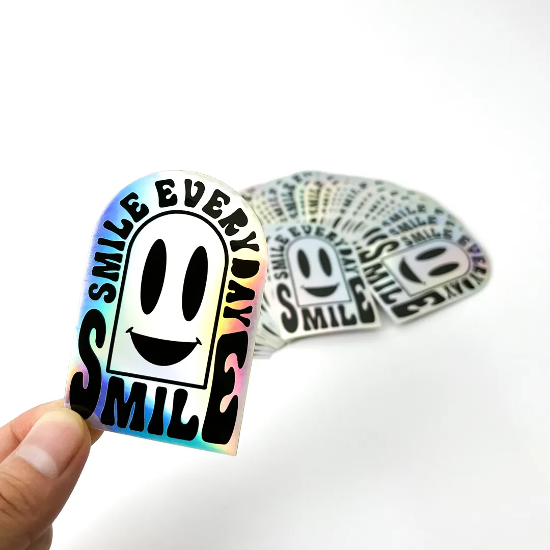 Custom 3d Decoratieve Sticker Holografische Matte Sticker Papier Waterdicht Vinyl Logo Laser Gestanst Sticker