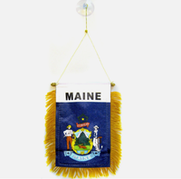 Bendera Gantung Jendela Maine, Bendera Mini Mobil, Spanduk Dekorasi Kaca Spion dengan Suction Cup & Spanduk Rumbai Emas
