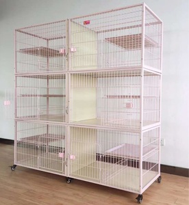 3 katmanlı <span class=keywords><strong>pet</strong></span> hastane Metal büyük beyaz kedi villa kafes kapalı tekerlekler için pembe kedi villa - Product Image 4
