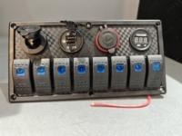 Panel Saklar Rocker Tahan Air 12V 24V 8 Gang untuk Kapal, Dilengkapi Pengisi Daya USB 3.1A Ganda, Voltmeter Digital, dan Lampu LED