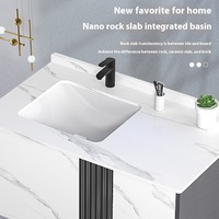Lavabo de salle de bain en contreplaqué de bois massif de style moderne Lavabo en céramique résistant à l'eau Miroir encadré fini laqué pour hôtels