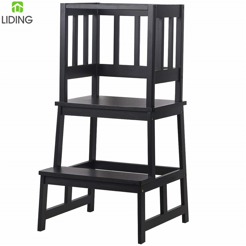 Черные бамбуковые ступенчатые табуреты для малышей для детей, стоячая башня для кухни с безопасной направляющей