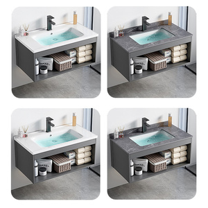 Mueble de Baño Moderno de Aluminio Espacial, Colgante de Pared, con <span class=keywords><strong>Lavabo</strong></span> de Piedra Sinterizada, Espejo Inteligente Antivaho e Impermeable, Gris, para Hotel - Product Image 6