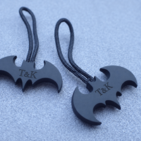 Tirant de fermeture éclair personnalisé en forme de chauve-souris, noir mat, avec logo en relief, pour veste, sac ou vêtement – Tirant de fermeture éclair personnalisé en forme de chauve-souris