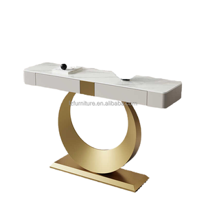 Mesa Consola Moderna con Tapa de Mármol y Base de Pedestal de Metal Dorado para Entrada o Sala de Estar - Product Image 1