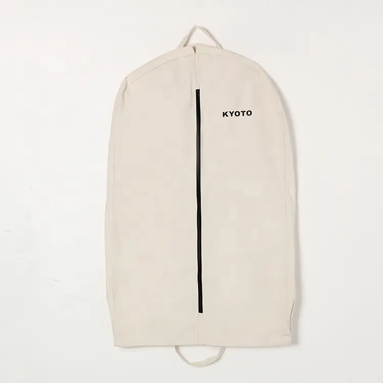 Özel Logo takım elbise kapağı tuval beyaz pamuk kumaş konfeksiyon çanta