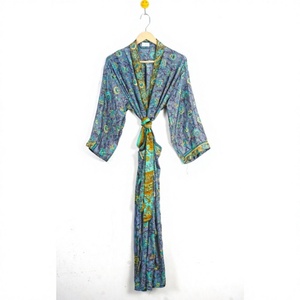 Kimono de Seda Satinada para Mujer, Verano, Elegante, Romántico, Estampado, Maxi Vestido, Cierre con Cordón, Diseño Sólido, Transpirable, Largo hasta la Rodilla - Product Image 1