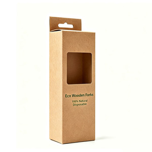 Boîte d'emballage en papier kraft avec fenêtre pour fourchettes en bois jetables, couteau et cuillère en bois biodégradables - Product Image 6