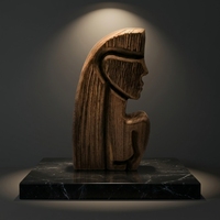 Sculpture en bois massif de femme abstraite méditative sculptée à la main, statue en bois de profil féminin vintage, décoration de table Wabi Sabi