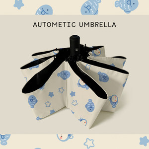 Parapluie automatique pliable en 3 sections, 8 baleines, revêtement noir, protection solaire, imperméable, portable - Product Image 3