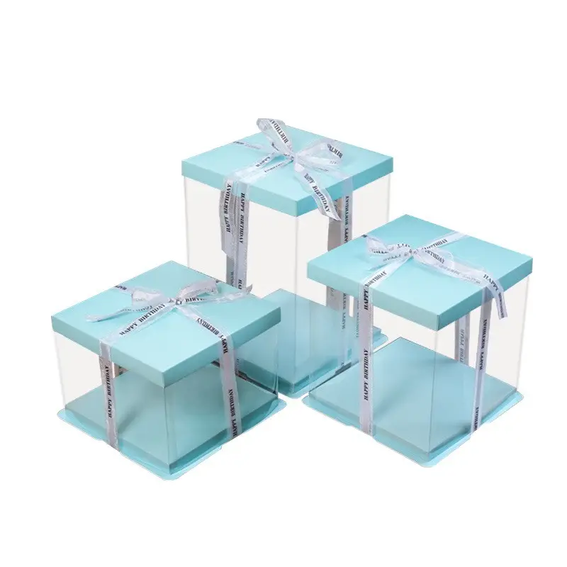 Factory Wholesale Luxury Plastic Transparent Cake Gift Box Golden Tall Round Ready To Ship Cake Boxes