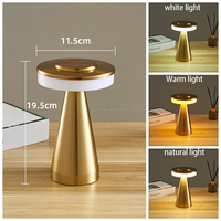 Lámpara de Mesa Inalámbrica de Metal de Lujo para Bar o Restaurante, Control Táctil, 3 Colores, Regulable, Recargable, Luz Nocturna Dorada para Mesita de Noche
