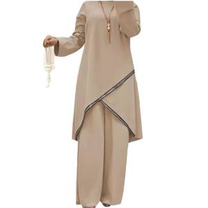 Ensemble décontracté deux pièces pour femme musulmane, manches longues, col rond, avec dentelle, pantalon ample et chemise, pour toutes les saisons (printemps, automne, hiver, été) - Product Image 5