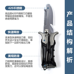 Cuchillo de Rescate Multifuncional Yasyan, Hoja de Acero Inoxidable Parcialmente Dentada, Herramienta de Supervivencia para Exteriores de Grado Industrial - Product Image 4