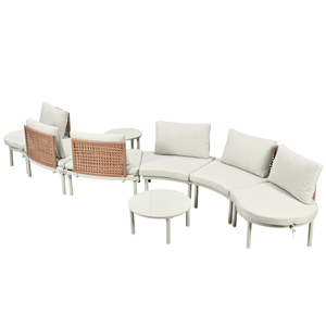 Curved <b>Outdoor</b> Sectional <b>Sofa</b> Set with 2 Coffee Tables, White Patio Furniture with Cushions for Backyard & Garden - Product Image 2