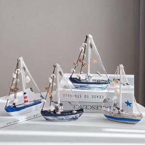 Artículos de Decoración para el Hogar Mediterráneo, Velero Azul y Blanco, Artesanía de Estilo Vintage, Regalo, Modelo de Barco de Vela Suave, 1611 - Product Image 4