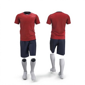 Ensemble de tenue de football pour hommes, maillot rouge, short bleu marine, chaussettes blanches, 100% polyester, évacuation de l'humidité, col rond, manches courtes - Product Image 4