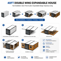 Maison conteneur extensible de 40 pieds, 3 chambres, moderne, préfabriquée, modulaire, à double aile, pliable, villa habitable de 40 pieds