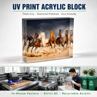 Bloc acrylique écologique personnalisé avec impression couleur et UV, support et logo, blocs photo