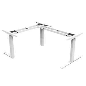 L-shape Low Noise Height Adjustable Standing Desk in Gray/ Black/ White From 24" In Height to 49"