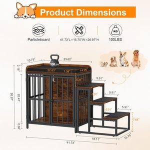 Perrera de madera marrón rústica para perros, puertas dobles, muebles de caja para perros de interior con cojín, cama resistente para mascotas, perros pequeños/medianos - Product Image 4