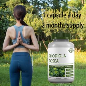 Cápsulas Vegetarianas de Rhodiola Rosea, Venta Caliente OEM/ODM, Apoyo para el Cerebro, el Estrés y el Estado de Ánimo - Sin OMG, 60 Cápsulas - Product Image 4