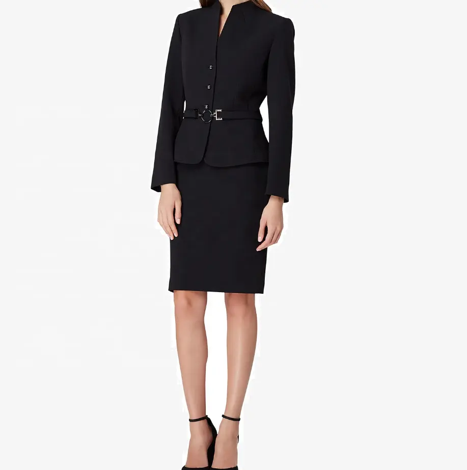 2020 new arrival custom fashion slim fit office black jacket blazer and skirt set