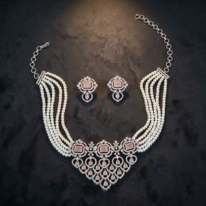 Conjunto de Collar y Pendientes de Perlas de Imitación Unisex de Lujo, Diseño Geométrico ZA, Chapado en Rodio, Estilo Vintage con Forma de Corona para Boda - Product Image 1