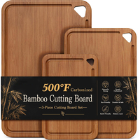 Ensemble de 3 planches à découper en bambou carbonisé, norme européenne, fabrication OEM, planches à découper de qualité alimentaire, fournisseur de production en masse