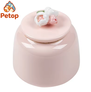 Kotak Keramik Merah Muda Buatan Tangan Petop untuk Jejak Kaki Anjing, Wadah Abu Kremasi Hewan Peliharaan dengan Ukiran Jejak Kaki, Tempat Penyimpanan Abu Jenazah Hewan Peliharaan - Product Image 1