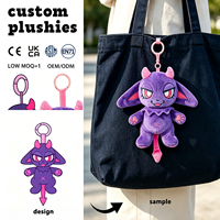 Porte-clés en peluche loup personnalisé avec étiquette tissée et anneau métallique, breloque pour sac et décoration