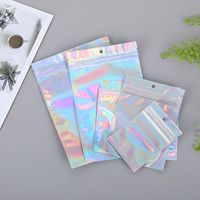 Sacs PE à fermeture éclair plate, transparents, holographiques, réutilisables, personnalisés, scellés sur 3 côtés, pour mini bijoux, emballage laser, 100 pièces, vente chaude