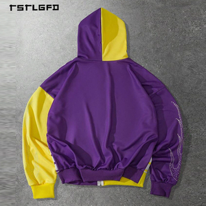 Sudadera con capucha Y2K a rayas bordada con cremallera, mangas con pedrería y estampado de llamas, corte regular, 100% algodón, marca de moda de etiqueta privada - Product Image 5