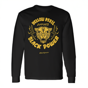 T-shirt a maniche lunghe Yellow Peril con design Black Power, abbigliamento di tendenza. - Product Image 2