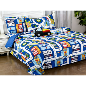Ensemble de literie complet pour enfants, 4 pièces, imprimé de dessins animés, respirant, personnalisable, pour filles et garçons, 1 couette, 2 taies d'oreiller - Product Image 1
