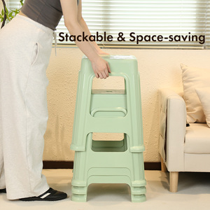 Pearl River Plastic <b>Stool</b> Wide <b>Seat</b> Modern Design Living Room Furniture Green Color Stacking Solid Back - Product Image 5