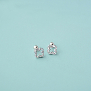 Joyería Fina de Plata Esterlina 925 Aretes de Trébol Chapados en <span class=keywords><strong>Oro</strong></span> a la Moda Piercing Geométrico con Cuentas de Tornillo de Flor de Circonita Brillante - Product Image 4