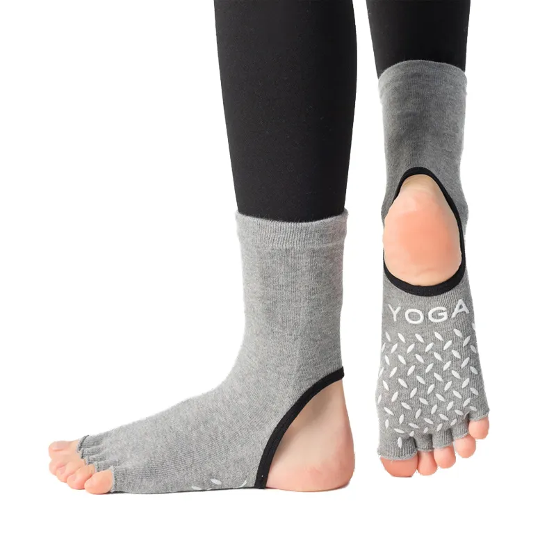 Calcetines antideslizantes de 5 dedos para mujer, con Gel de silicona, para Yoga, Pilates, antideslizantes, con punta abierta y cinco dedos