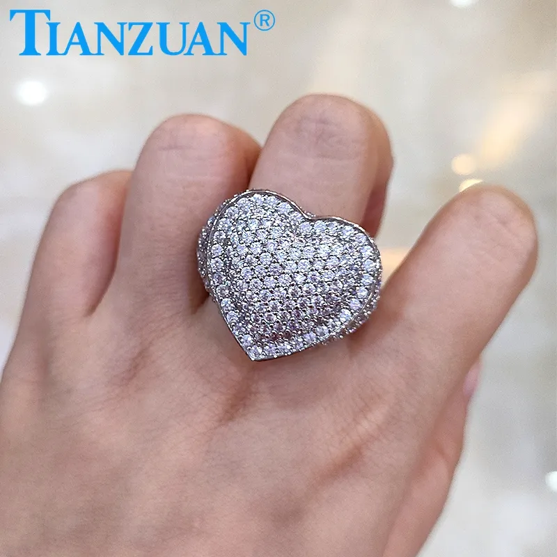 Big size Heart melee Moissanite Ring Men women Sterling 925 Silver Round Brilliant Diamonds Engagement Male Wedding Jewelry