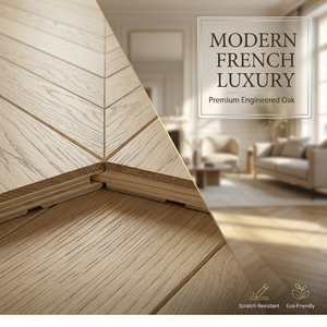 <span class=keywords><strong>Parquet</strong></span> préfini en chêne blanc SF, style français moderne, multicouche, chevron, surface brossée, laqué UV, système de pose par clic 5+ - Product Image 1